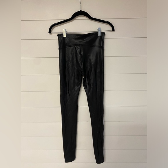 SPANX Faux Leather Leggings for Women Tummy Control with Side Stripe - Picture 2 of 5
